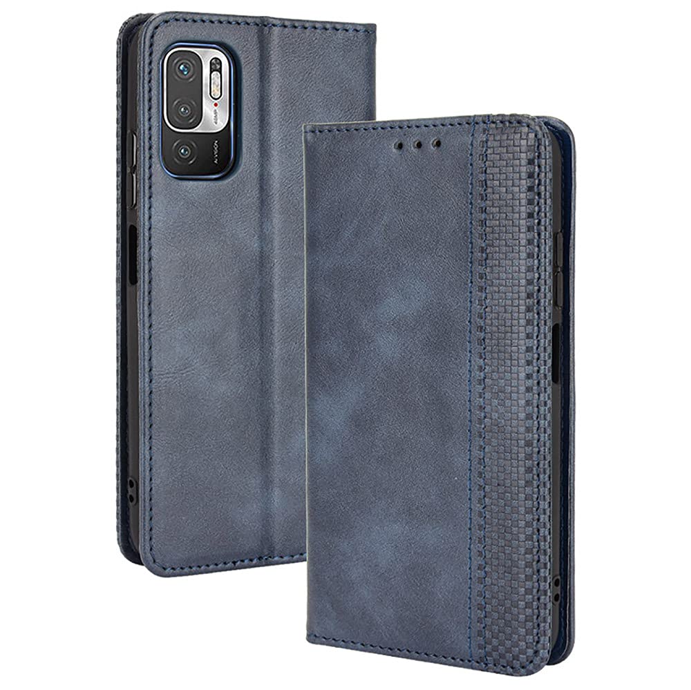 Alamo Retro Folio Case for Xiaomi Redmi Note 10 5G / Poco M3 Pro, Premium Leather Cover with Wallet Cash Card Slot - Blue