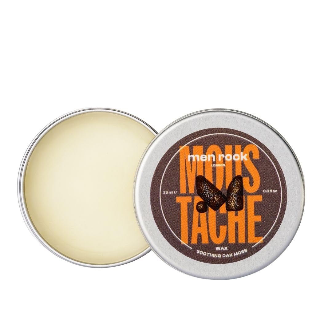 Men Rock Oak Moss Moustache Wax - 25ml Soothing Formula with Argan Oil, Perfect for Shaping, Styling & Taming, Promotes Soft Hair Growth