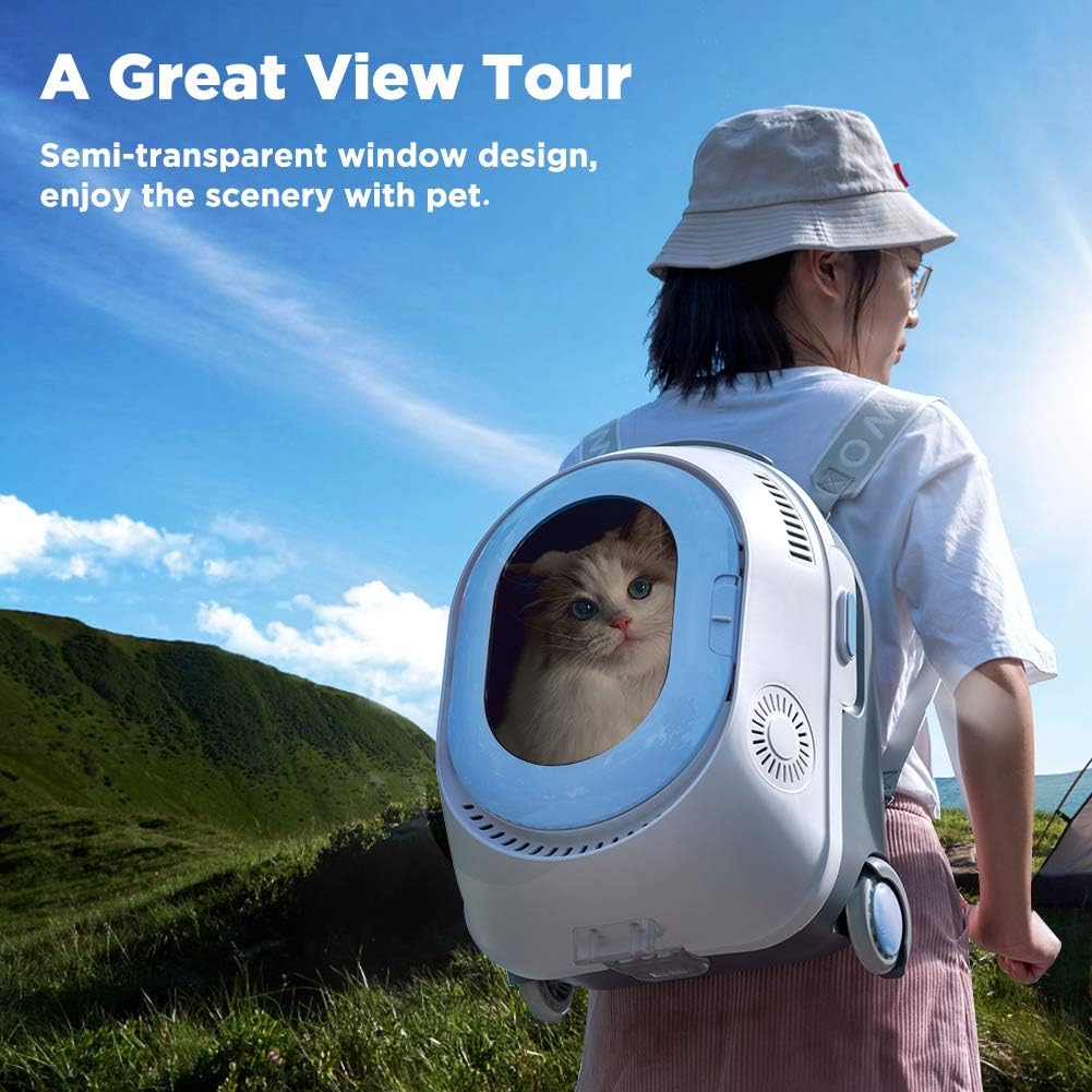 Awpland Cat Carrier Backpack with Wheels, Space Capsule Ventilate Transparent Kitty Rolling Bag with Fan & Light, Airline-Approved Pet Stroller with Soft Padded for Travel, Hiking and Outdoor : Pet Supplies