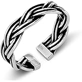 Vintage Braided Twist Vine Adjustable Rings for Women Sterling Silver Stackable Open Finger Rings Silver Jewelry