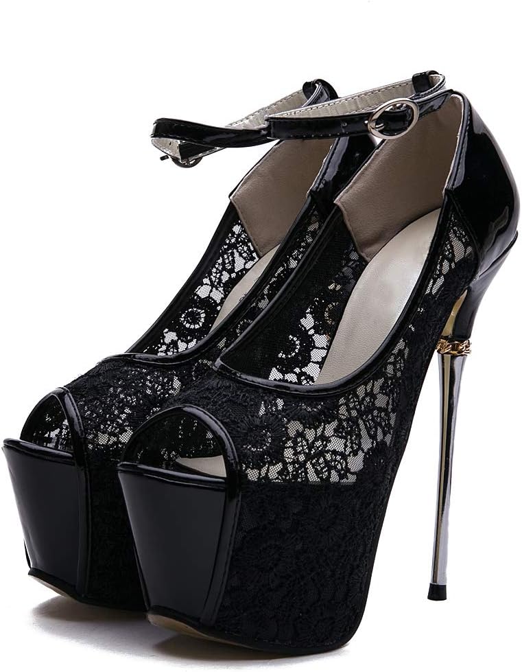 getmorebeauty Women's Lace Flower Strappy Hollow High Heels
