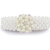 Barry.Wang Women’s Pearl Belt Elastic Waist Chain Belts Dress Jeans Bridal Bridesmaid Sexy Body White Wedding Beach Party