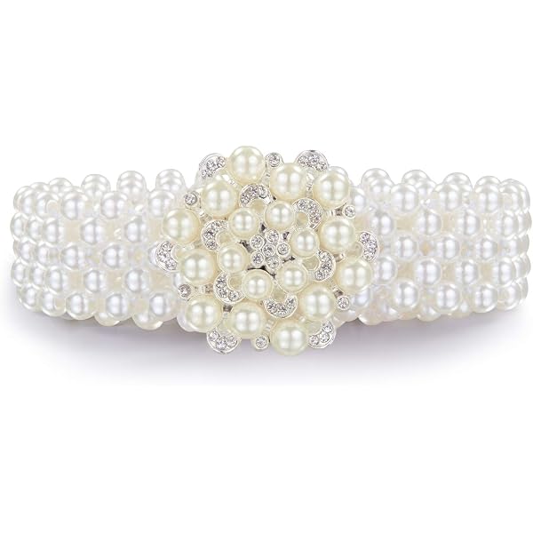 4 Pack Wedding Pearl Belt Rhinestone Crystal Beaded Waistband Elastic Jeweled 4 Pack Wedding Pearl Belt for Women Dress Rhinestone Bridal  main image 3