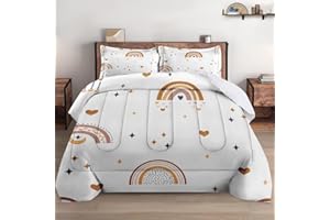 WeCozy Twin Size Comforter Set with Pillowcase, Cute Boho Rainbow Bohemian Nursery Soft Bedding Set for Kids and Adults Bedroom Bed Decor