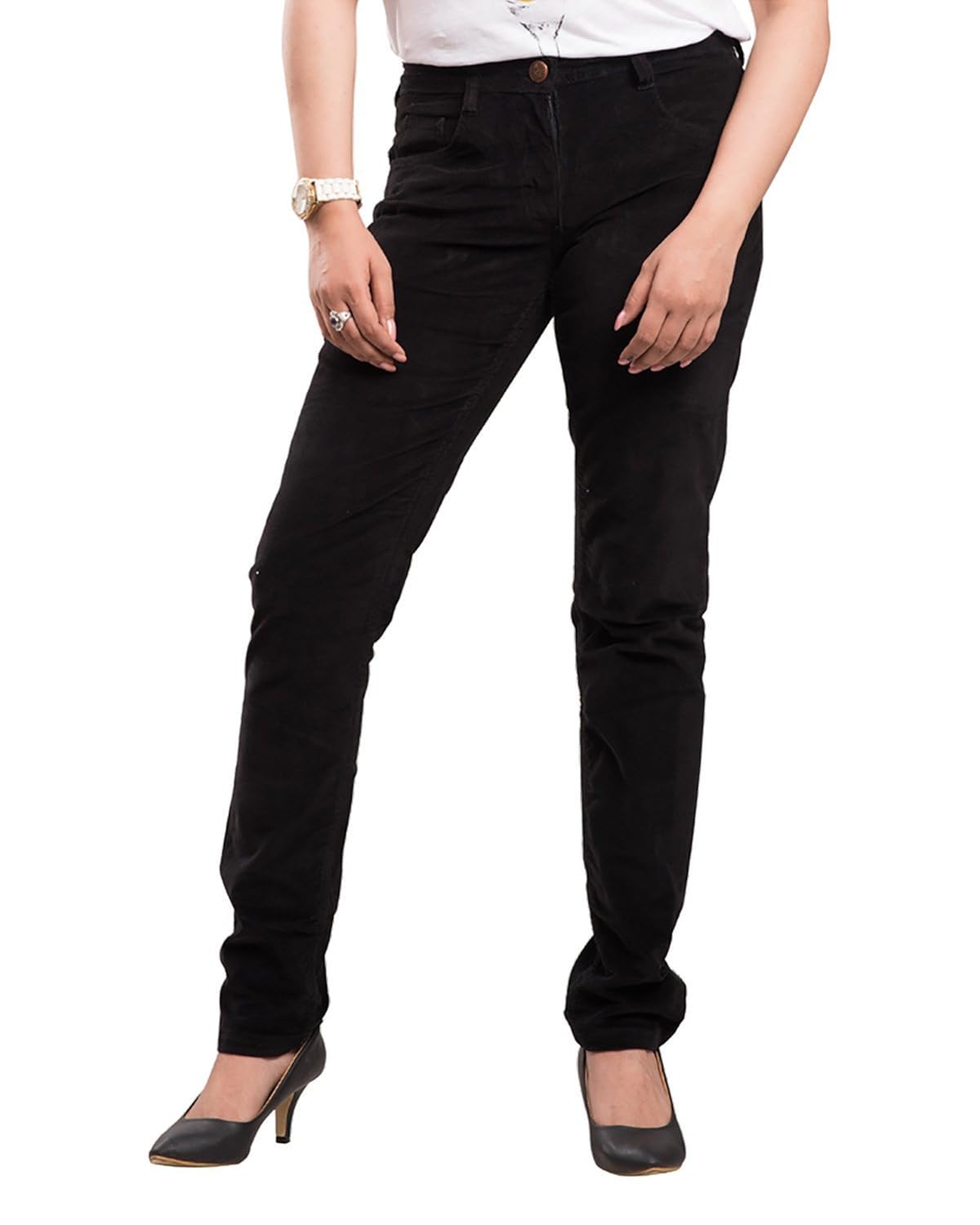 begonia women black stretch cotton spandex twill pants