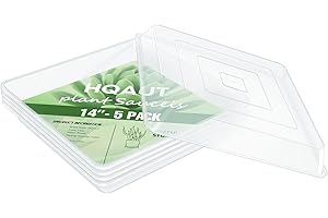 HQAUT Square Clear Plant Saucers 16/14/12/10/8/6/4 Inch, 5 Pack Pant Pot Trays, Durable Plastic Water Catcher Trays for Planter Pots, Flower Plant Drip Trays for Indoor & Outdoor Plants