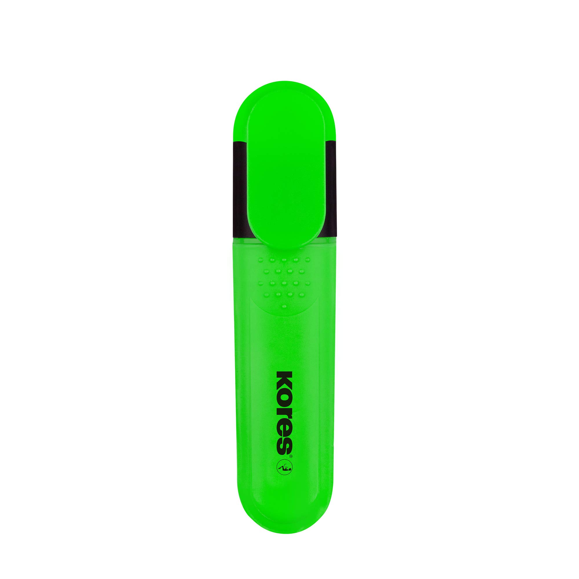 Kores - Green Highlighter Pen - Bright Liner Plus, Chisel Tip, Universal Water Based-Ink Highlighter Pen with Ergonomic Shape - Stationery School Supplies, Office Supplies - Pack of 10