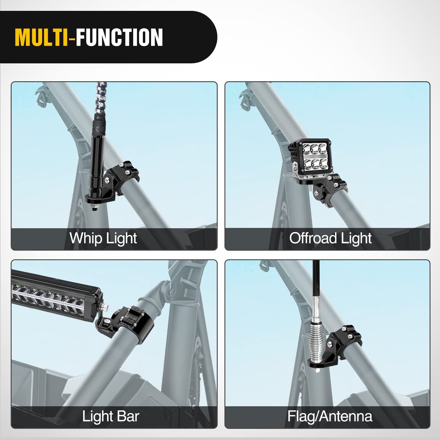 Nilight UTV Flag Antenna Mount Whip Light Mounting Bracket Black Adjustable Heavy Duty for 1.5 to 1.75inch 1.75 to 2inch for Polaris RZR Ranger Can Am Maverick X3 Talon, 2 Years Warranty