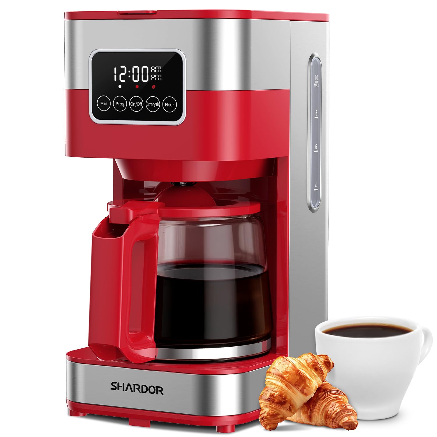 Photo 1 of SHARDOR 10-Cup Programmable Coffee Maker, Regular & Strong Brew Drip Coffee Machine for Home and Office, Auto Shut Off, Permanent Filter (red)