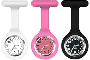 AGEN KGEN 3Pack Retractable Nurse Watch for Nurses Doctors Cute Flowers Clip-on Hanging Lapel NurseWatch with Second Hand,Silicone Cover Brooch Fob Pocket Badge Reel