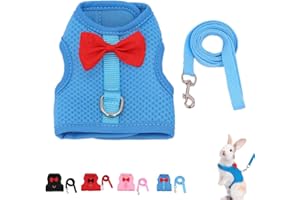 CYHAEN Rabbit Harness and Leash Set for Walking Escape Proof, Mesh Breathable Adjustable Rabbit Leash Camping Hiking Training Blue S (Chest:7.1-9.4") for Ferret Kitten Puppy Blue S (Chest:7.1-9.4")