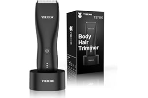 VIKICON Electric Groin Hair Trimmer: Ball Shaver & Body Groomer for Men Waterproof Wet/Dry Body Hair Clippers,Male Hygiene Razor with Standing Recharge Dock, Replaceable Ceramic Blade Heads(Black)