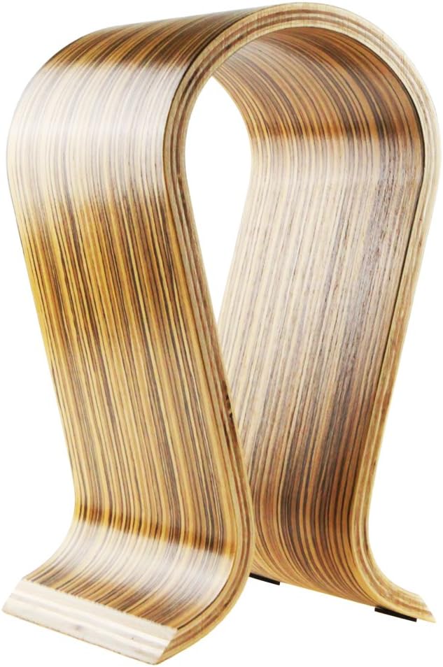 Wooden Wood Omega Headphone Stand, Gaming Headset Display, Headphone Holder Hanger (Zebra Wood)