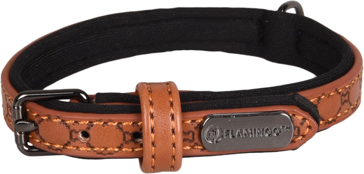 Flamingo Dog Collar With neoprene Patti Brown XS 21-26cm 10mm