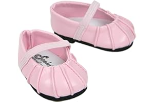 Sophia's Faux-Leather Pleated Dress Shoes with Elastic Straps for 15 Inch Baby Dolls, Light Pink
