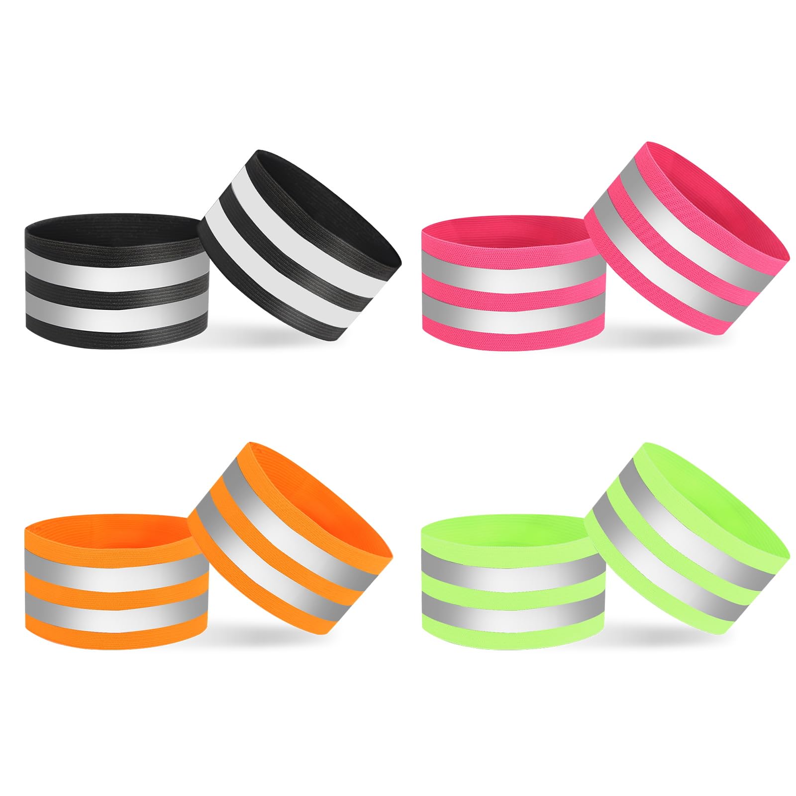 AOROPS Double Reflective Bands, Pack of 8 High Visibility Reflective Wristbands, Reflective Bands Reflector Bracelet Reflective Bands for Outdoor Jogging, Cycling (4 Colours)