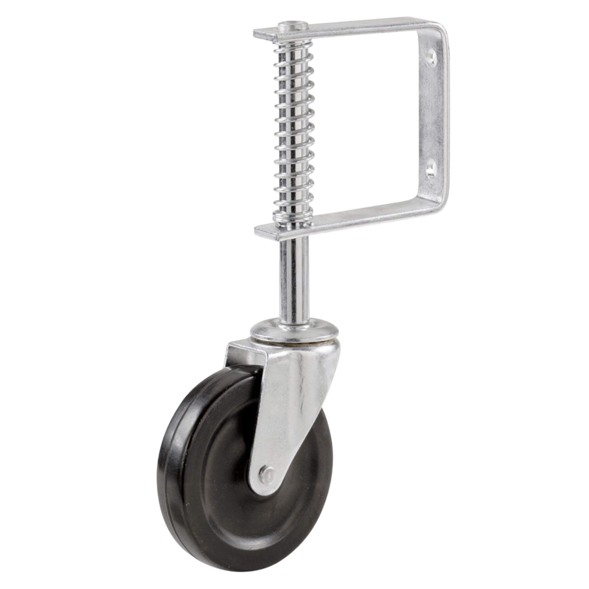 Select Hardware Spring Loaded Swivel Gate Castor, 4" Heavy Duty Garage Door Wheel, Black