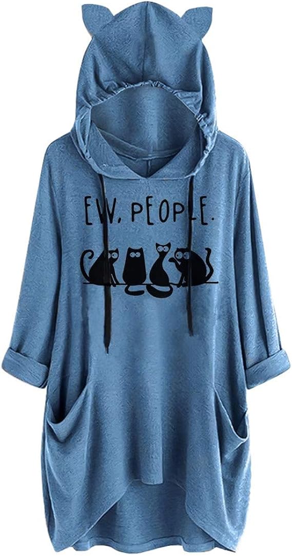 Amazon パーカートレーナーレディーストップスフード付き 大きいサイズ 秋冬 スウェットシャツ レタープリントプルオーバー 日韓風 かわいいネコ耳 ポケット 人気おしゃれゆったりスウェットパーカー M 5xl トレーナー パーカー 通販