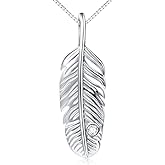 DAOCHONG S925 Sterling Silver Feather Pendant Necklace 18inches Box Chain