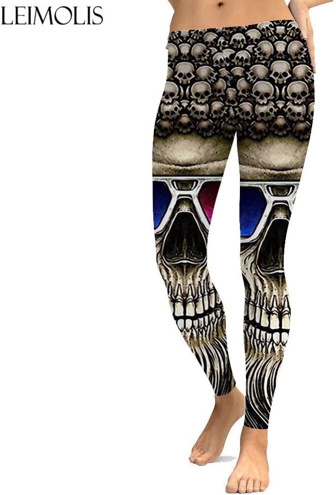 LEIMOLIS Sexy Gothic Glasses Skull Print Push Up Leggings Tallas Grandes Mujeres Fitness Workout Punk High Waist Spandex Leggins