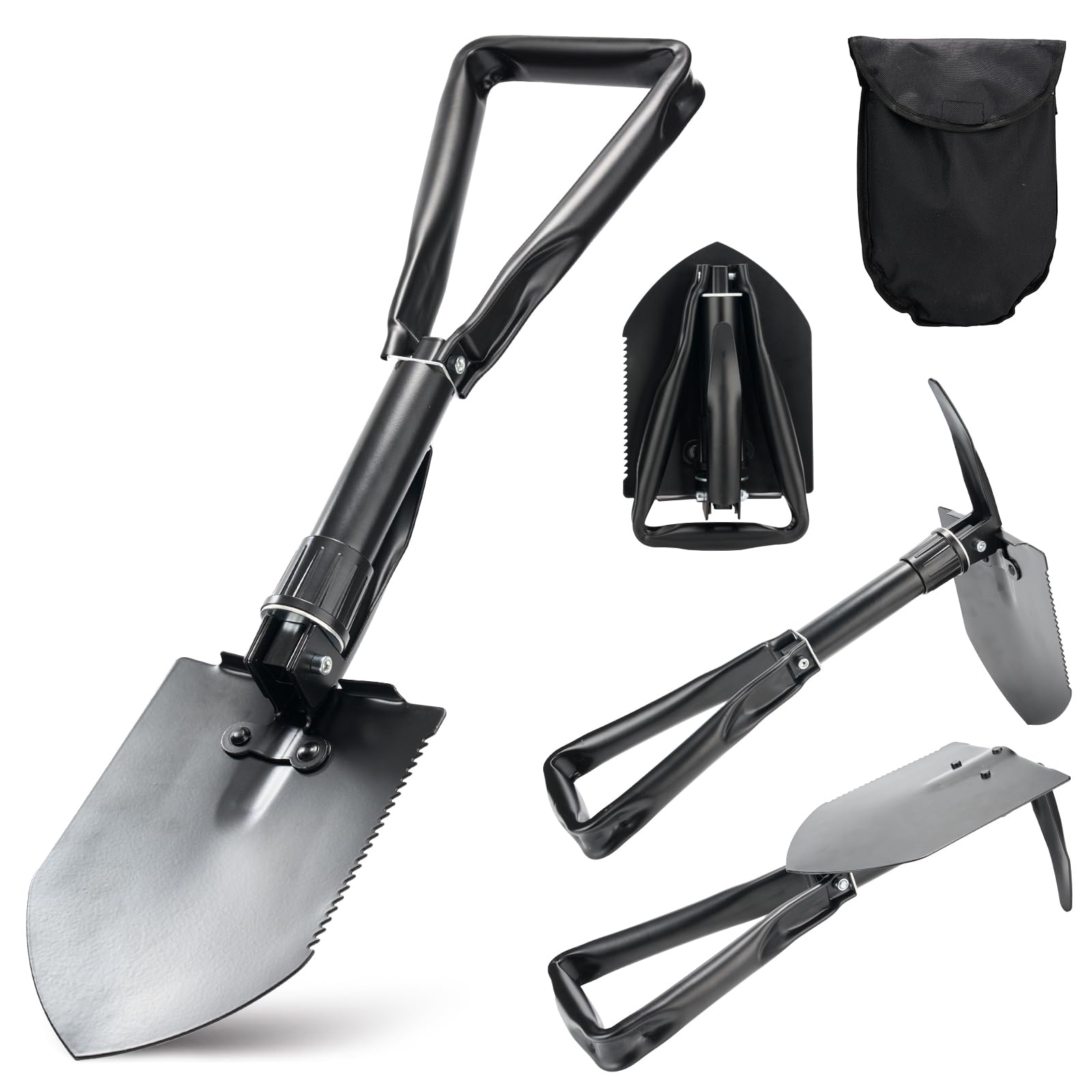Camping Folding Shovel 23 IN, 58 CM, Multi Function Foldable Spade Trowel, Comes a Compass