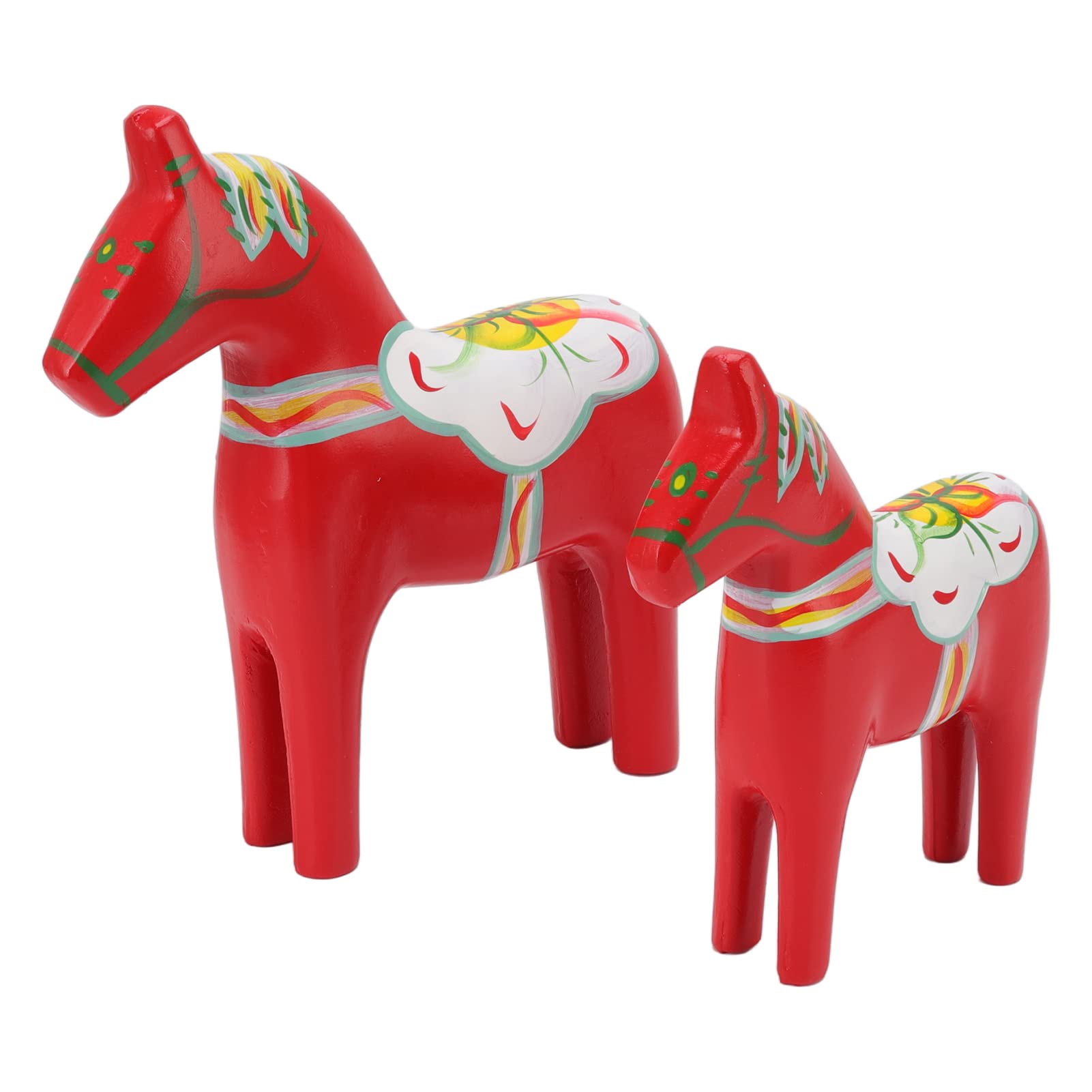 1Pair Wooden Swedish Dala Horse, Bright Color Wooden Dalecarlian Horse Statue Figurine for Ornaments Decoration, Pure Handmade Technology, Strong Sense of Art