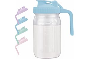 AoeJarry Breast Milk Pitcher with Leak Proof Flip Cap & Pour Spout, 32 oz Wide Mouth Mason Jars for Breast Milk Storage Container, Glass Picther with Lid for Cold Brew Coffee, Sun Tea, Juices, Blue