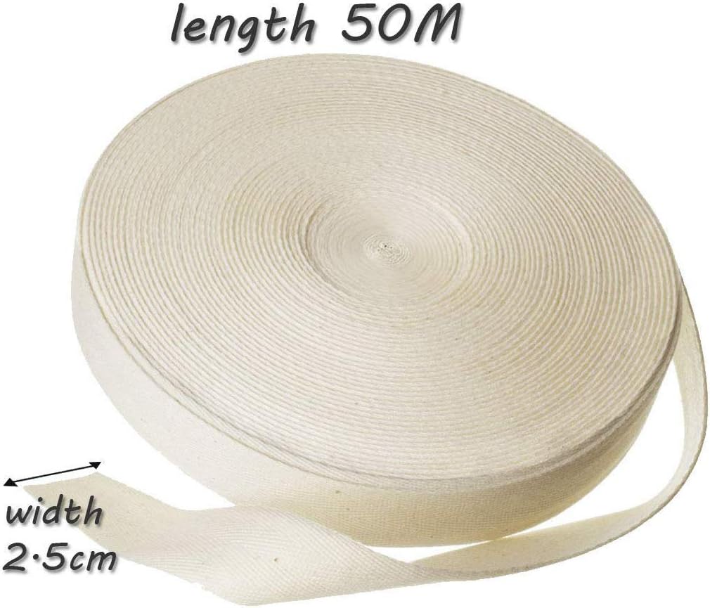 50 Meters 25mm Cotton Tape Bias Binding Tape Bunting Tape Twill Webbing Tape Sew Herringbone Roll Tape for Sewing Dressmaking Alterations Craft Apron, Natural - Image 4