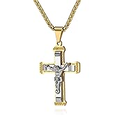 Viskyna Cross Necklace for Men 316L Stainless Steel Jesus Crucifix Chain Necklace Pendant Christian Religious Jewelry