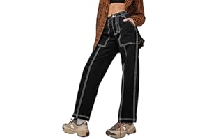 EVALESS Cargo Pants Women Baggy Casual High Waist Wide Leg Pants Y2K Street Contrast Stitching 5 Pockets Boyfriend Trousers