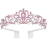 Schmoopy Tiara Crown for Women, Crystal Tiara for Bridal Prom Queen Birthday Birthday Party(A-Pink)