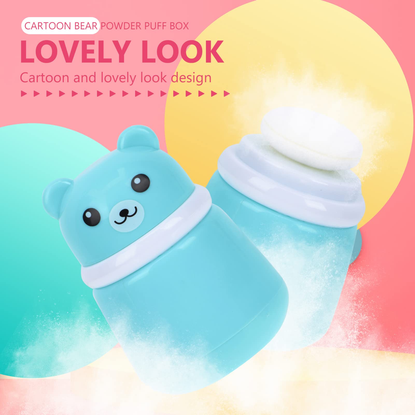 Baby Powder Bottle: Cartoon Bear Powder Puff Box, Infant Loose Powder Box with Puff, Talcum Powder Container, Portable Powder Dispenser for Kids (Blue)