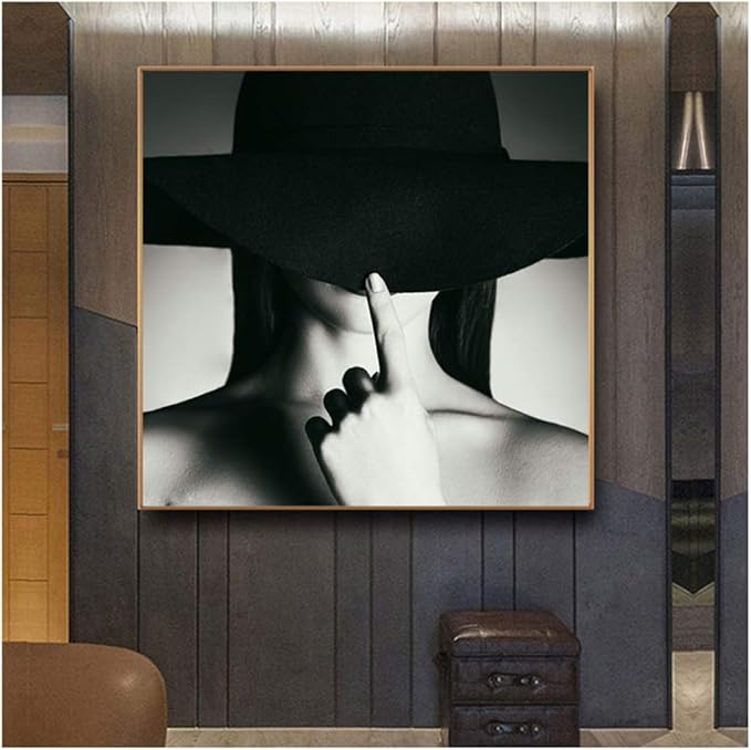 ASLKUYT Leinwand Malerei Schwarz und Weiß Sexy Nackte Frauen In Hut