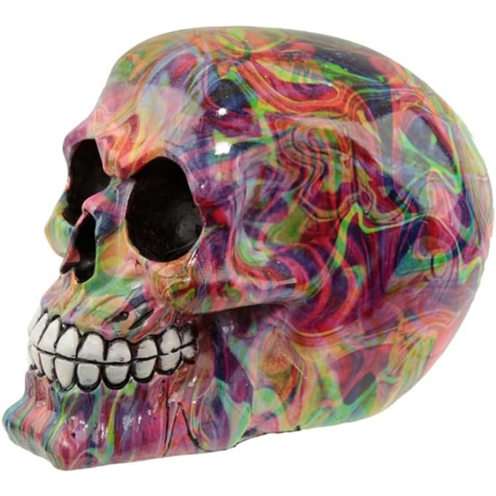 Puckator Rainbow Marble Effect Skull Ornament - Home Decoration - Rainbow Marble Skull - Ornaments - Resin - Home Accessories - Living Room Accessories - Human Skeleton - Goth Gifts For Men