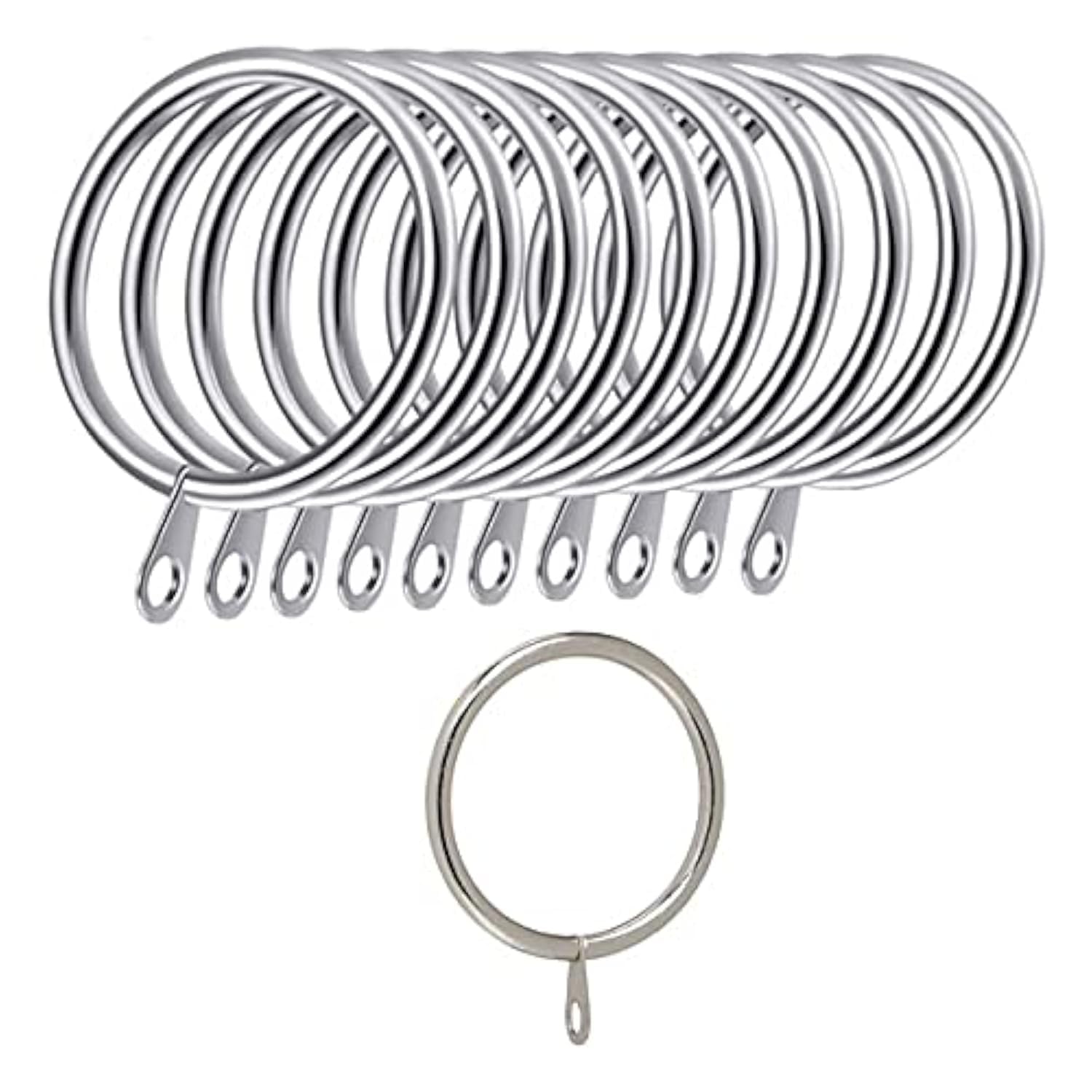 iPEAK Curtain Rings Hooks, Metal Curtain Rings Hanging Hooks For Curtain Rods Holder Pole, 30mm Internal Diameter (12 Pack Silver)