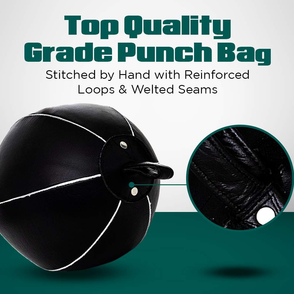 Pro Impact Genuine Leather Double End Boxing Punching Bag - Speed Striking & Dodge Training Ball - Includes Cords & Hooks for Gym Workout MMA Muay Thai (9 Inch) : Sports & Outdoors