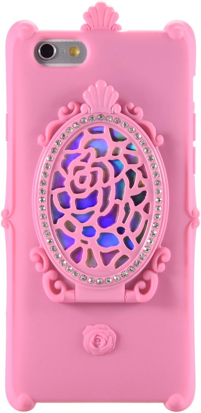 iPhone 6s Plus Case, FLYEE Gorgeous Crystal Rhinestone Bling Mirror TPU Rubber Glass Stand Makeup Bumper Case Protective Armor for Apple iphone 6s/6 Plus 5.5 inch Pink