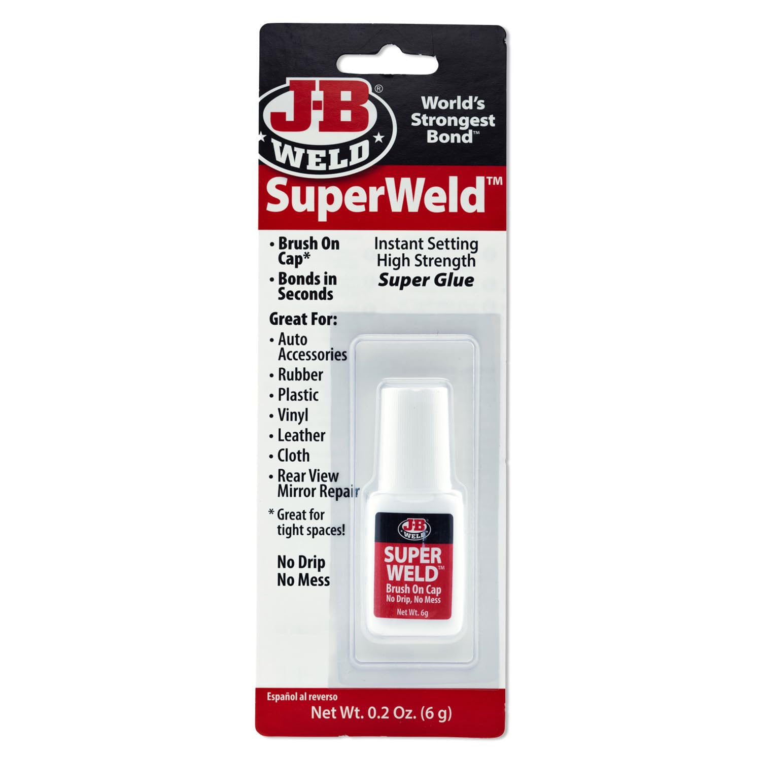 JB Weld JB33106 Superweld Instant Setting High Strength, 6 Gram Bottle, Great for Steel Rubber Most Plastics Wood & More, Bonds in seconds, Cure Colour Clear, Packaging may vary
