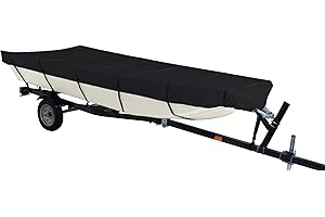 I COVER iCOVER Jon Boat Cover 14ft, Heavy Duty Waterproof Marine Grade Polyester Canvas Mooring Cover, Anti-UV Trailerable Jon Boat Covers, Fits Boats 14' Long Beam Width up to 70", Black