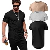 Mancozy Mens T Shirts Casual Hipster Hip Hop Longline Crewneck Tee Shirts