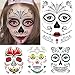 Halloween Temporary Tattoos Face (8 Pack), Sugar Skull Stickers Day of The Dead Scary Makeup Makeup Ideas Masquerade and Parties