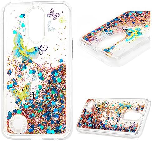 LG K20 Plus Case, LG K20V K20 V Case, LG Harmony Case, Glitter Liquid Sparkle Bling Floating Hybrid Bumper Cushion Enforced Corner Drop Protection Cute Clear Girls Women Case, Butterfly