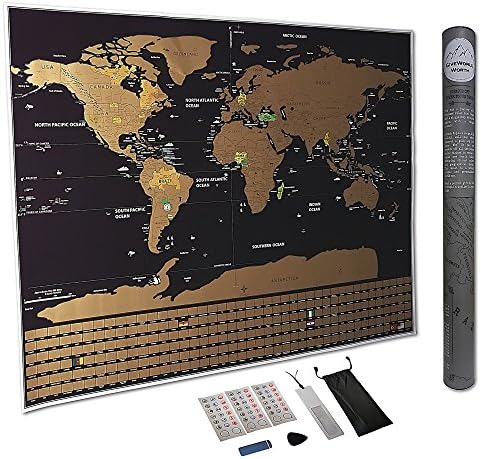 Scratch off World Map Poster with US States and Country Flags - Best Travel Tracker, Perfect Gift for Travelers, Deluxe Edition, Includes five accessories, 32.5x23.4”