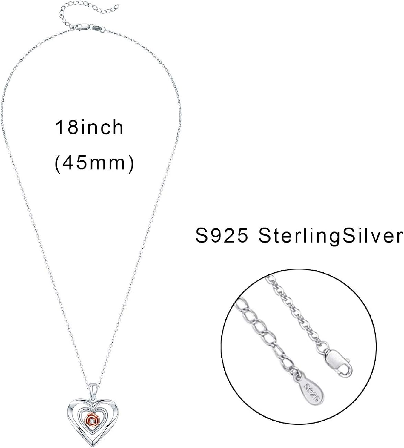 Rose Flower Necklace Double Heart