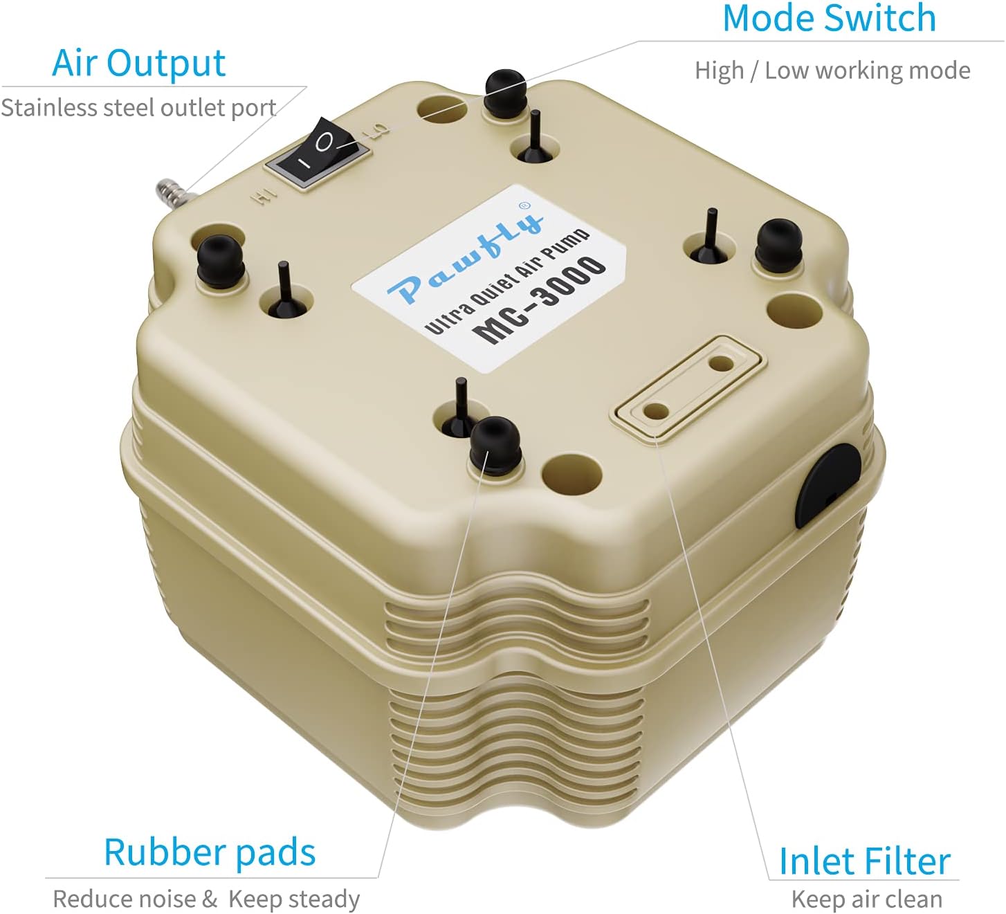 Pawfly 7 W 254 GPH Commercial Air Pump 4 Outlets Manifold Quiet Oxygen Aerator Pump for Aquarium Pond : Pet Supplies