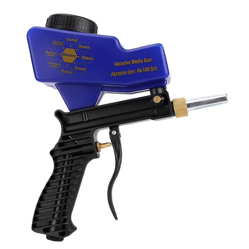 Sandblaster Gun Kit, Portable Type Anti-Rust Pneumatic Sandblasting Gun, Handheld Adjustable Sand Blaster Sandblaster Device for Remove Rust Spot - Blue