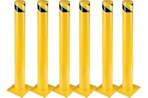 CUISINAID 6 Pcs Safety Bollard,42 Inch High Heavy-Duty Yellow Safety Bollard Steel Posts,4.5 Inch Diameter,Safety Bollard with 16 Anchor Bolts - Ideal for Traffic Control, Driveway Barriers,Parking Poles