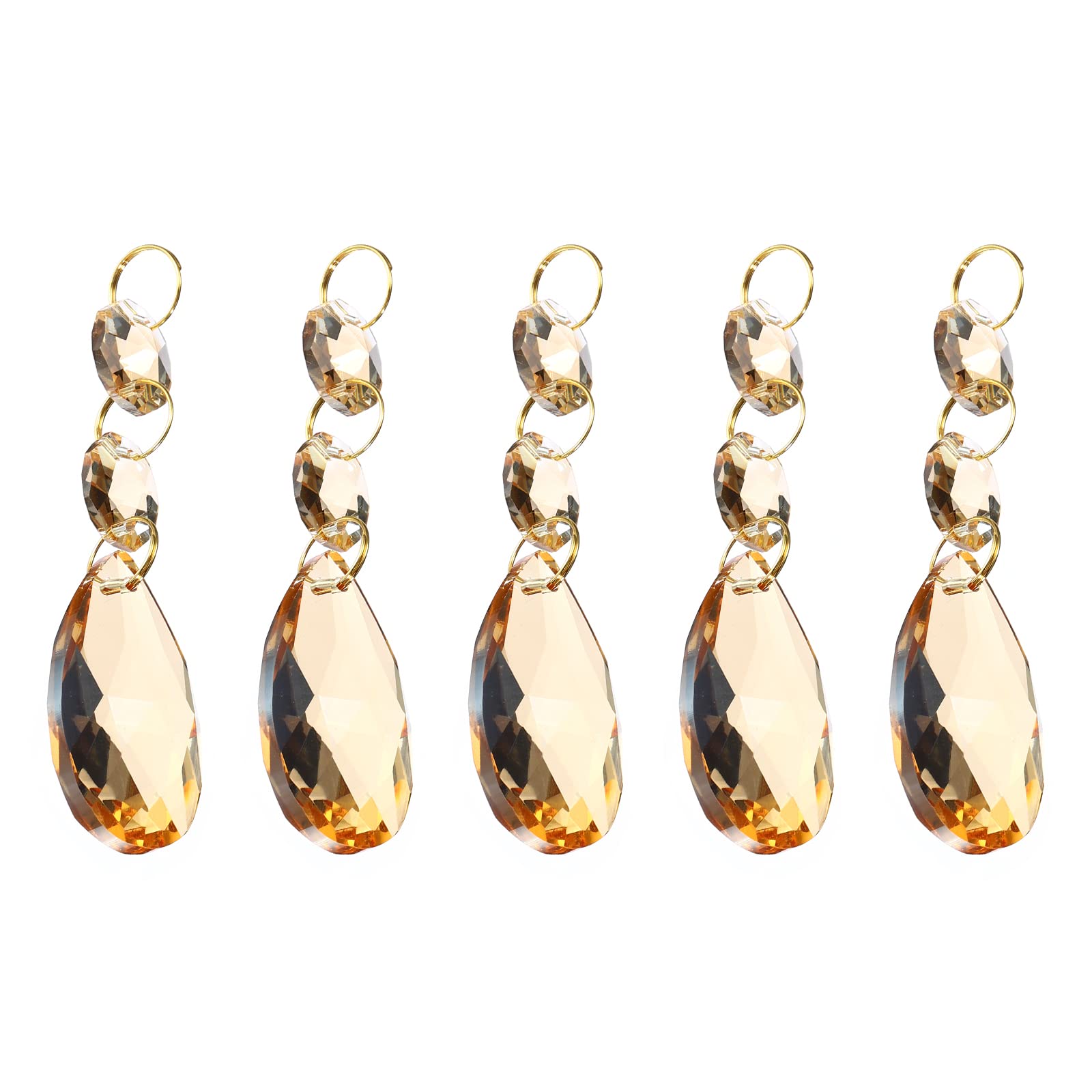 PATIKIL Clear Crystal Teardrop, 5 Pack 38mm Chandelier Prisms Parts Hanging Beads with 14mm Octagonal Bead for Chandeliers Decoration, Champagne