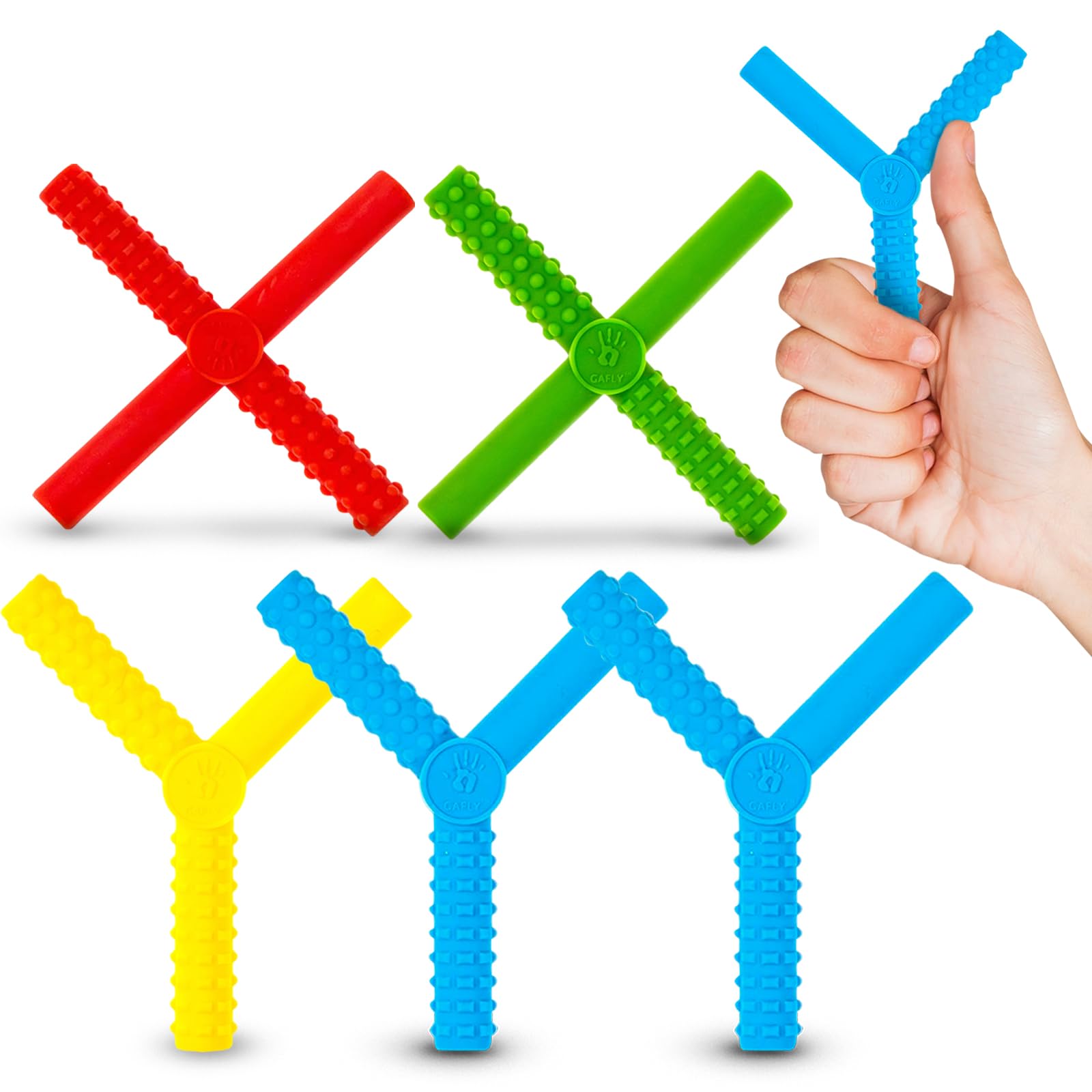 Gafly X’s and Y’s - 5 Pack Sensory Chew Toys for Autistic Children - Chewy Sticks for Sensory Kids - Autism Chew Toys for Toddlers & Kids - BPA-Free Silicone Chew Tubes for Sensory Needs