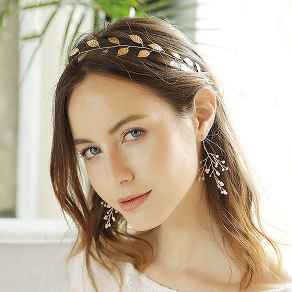 Anglacesmade Bridal Headband Leaf Hair Vine for Birde Bridesmaid Leaves Branch Wedding Wreath Prom Party Festival Hair Piece for Women and Girls (Silver) - Image 3